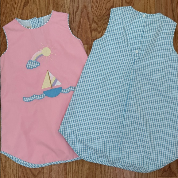 The Beaufort Bonnet Company Other - Pink and Blue shift dress TBBC with Sailboat Design